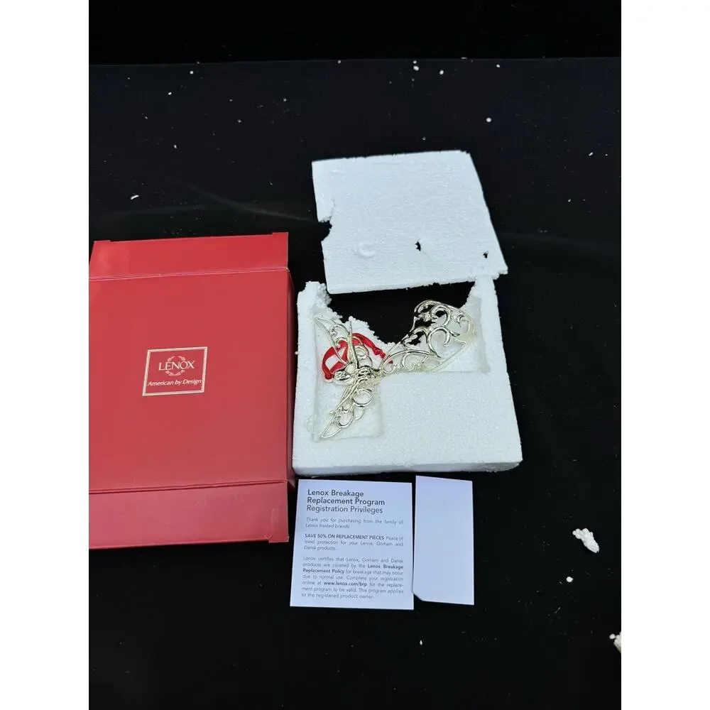 Lenox Sparkle And Scroll SILVERPLATED JEWELED Christmas Angel Ornament MIB -S1T